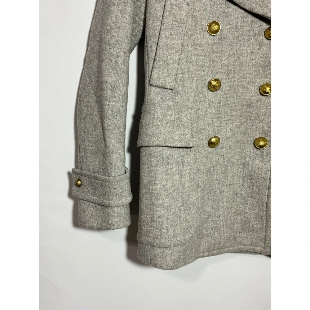 J Crew Stadium Cloth Peacoat Double Breasted Gold Buttons Grey Women 00‎ - Picture 2 of 12